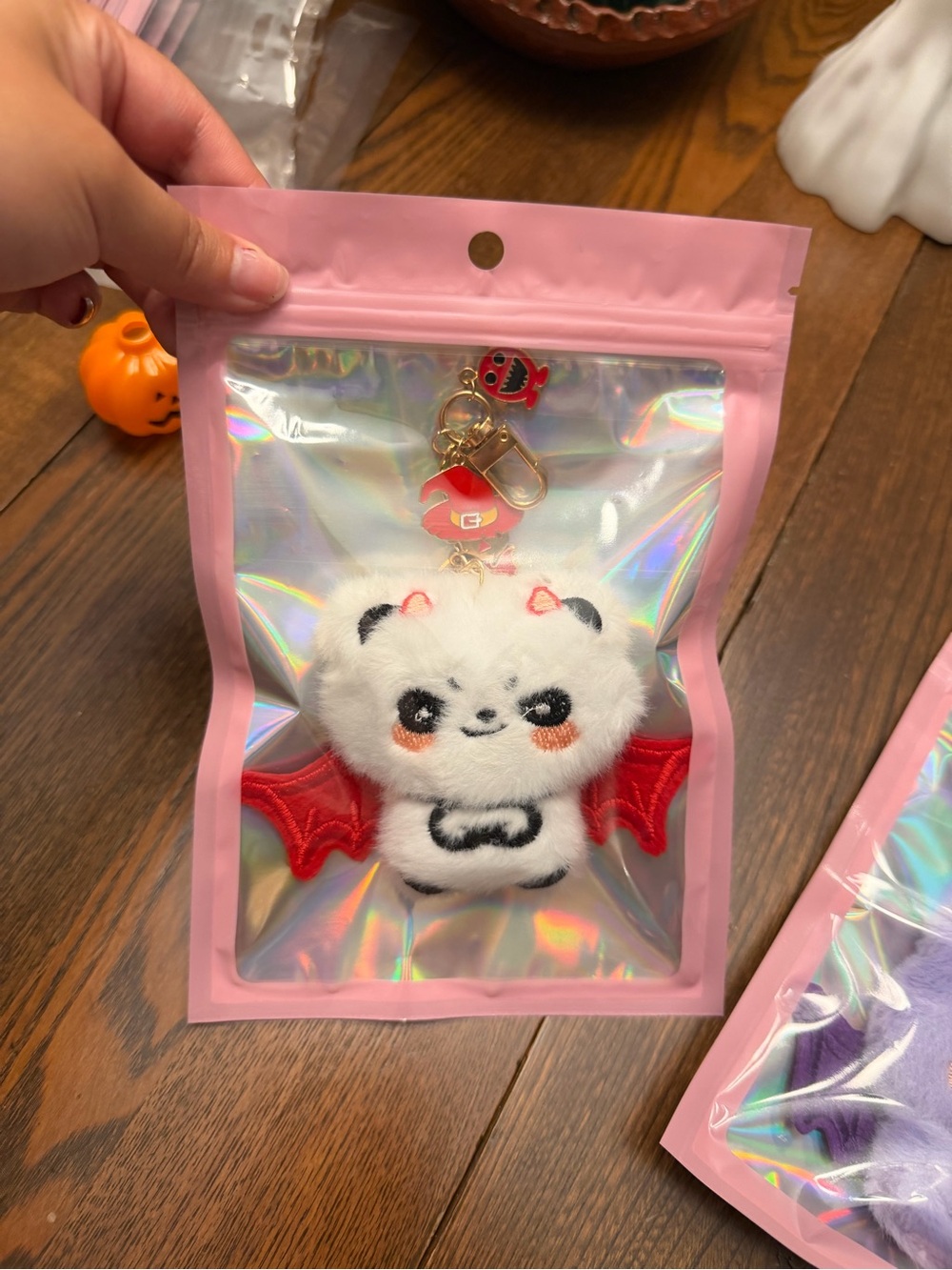 Cute White & Red Plush Bat Keychain/Charm
